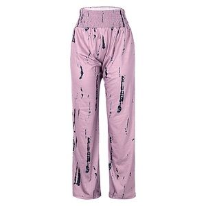 Pink Tie Dye Shirred High Waist Wide Leg Pants Med